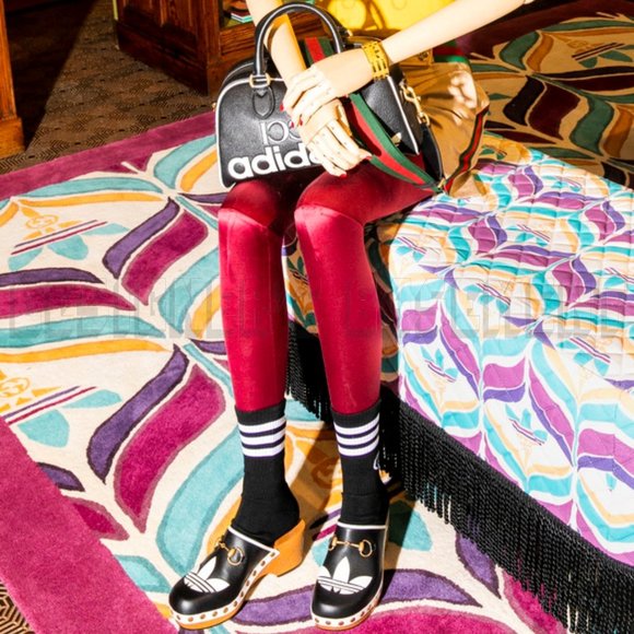 GUCCI x Adidas 36.5EU - 6.5US black Leather Trefoil logo GG platform Clogs shoes - Picture 12 of 12